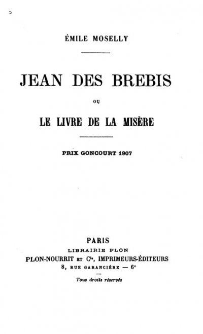 Jean des Brebis ou Le livre de la misère de Emile Moselly