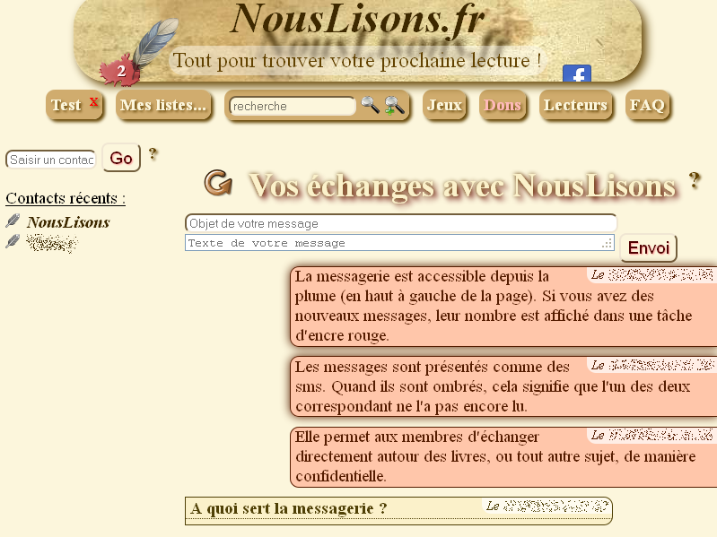 Messagerie interne de NousLisons